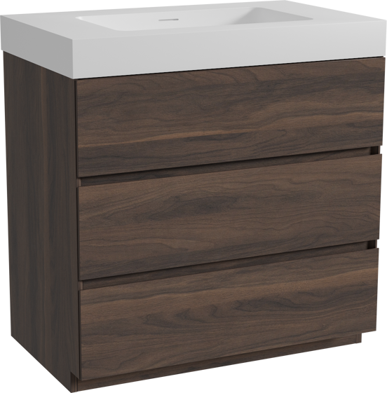 Storke Edge meuble salle de bains à poser 85 x 52 cm noyer avec Mata High plan simple en solid surface blanc mat