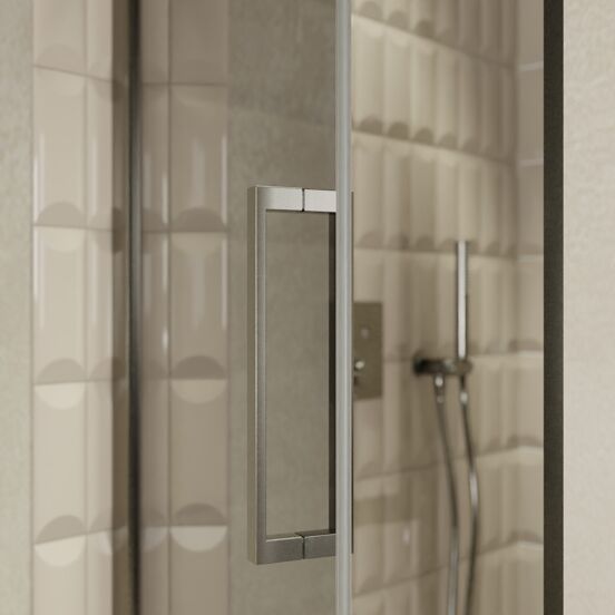 Balmani Senses Design Dusche Drehtür, Links, 90 cm x 210 cm, Reflex-Spiegelglas, Profil Brushed GunMetal, inklusive Coating