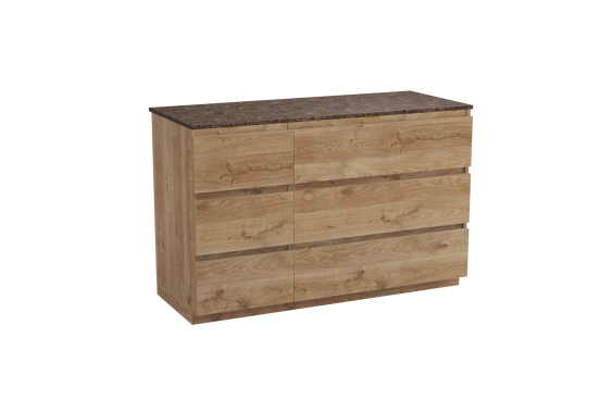 Balmani Lucida staand badmeubel 135 x 55 cm ruw eiken met Stretto enkel of dubbel wastafelblad in marmer dark emperador
