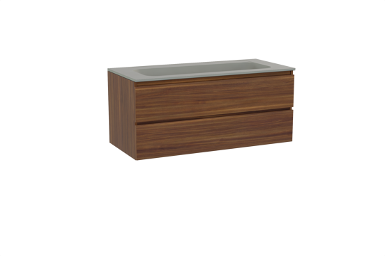 Balmani Lucida meuble salle de bains suspendu 120 x 55 cm noyer américain avec Tablo Strada lavabo simple pour 2 trous de robinet en marbre composite soie grise