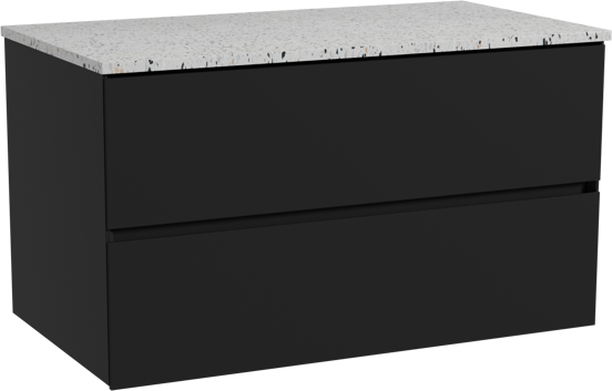 Storke Edge meuble salle de bains suspendu 95 x 52 cm noir mat avec Tavola tablette simple en blanc/noir mat terrazzo