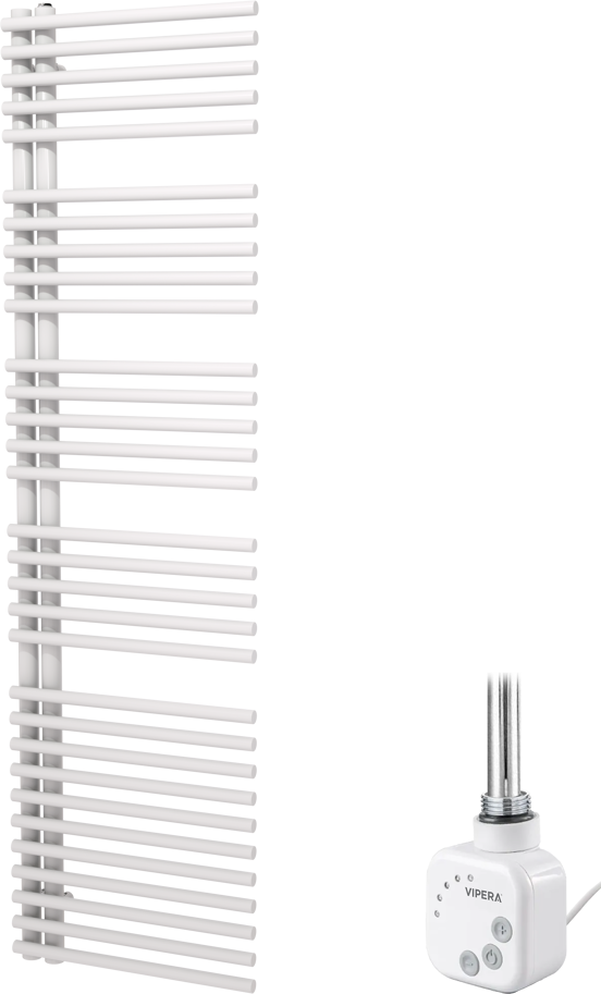 Vipera Nevada enkele handdoekradiator 50 x 180 cm elektrische verwarming hoogglans wit zijaansluiting 734W, weerstand inbegrepen