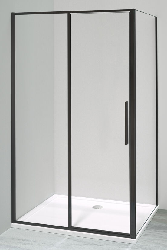 Luca Varess Morano douchecabine met draaideur en 2 vaste zijwanden 90 x 120 cm helder glas mat zwart profiel