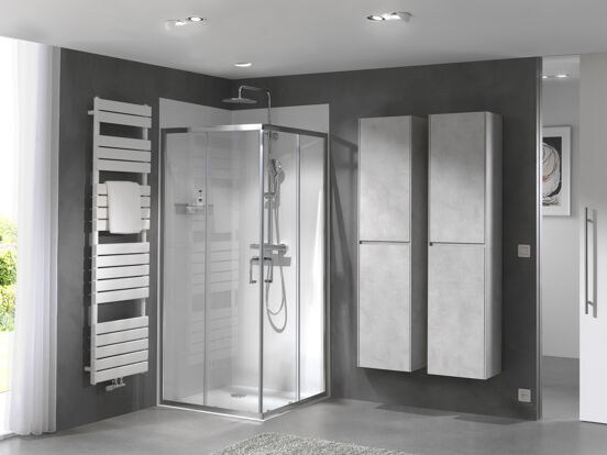 Luca Varess Vidor douchecabine met hoekinstap en 2 schuifdeuren 90 x 90 cm helder glas glans chroom profiel