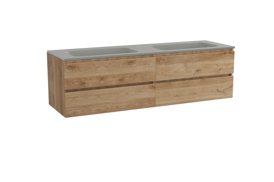 Balmani Lucida zwevend badkamermeubel 180 x 55 cm ruwe eik met Tablo Strada dubbele wastafel in composietmarmer zijdegrijs