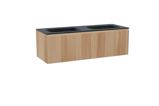 Balmani Idra hängendes Möbelstück Set: 150 x 55 cm, Naturbelassene Eiche, mit Tablo Strada Doppelwaschtisch, Marmorkomposit Schwarz matt