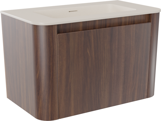 Storke Soft hängendes Möbelstück Set: 80 x 46 cm, Nussbaum, mit Mata Soft Einzelwaschtisch Solid Surface Beige Granit
