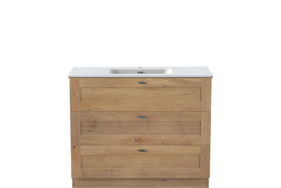Linie Classo meuble salle de bains à poser 100 x 46 cm chêne naturel avec Baro plan simple en porcelaine blanc mat
