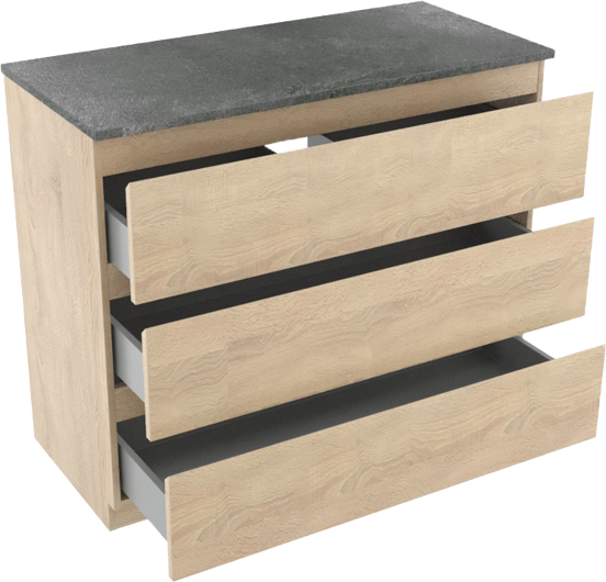 Linie Lado meuble salle de bains à poser 100 x 46 cm chêne blanc avec Lado tablette simple ou double en mélaminé ardoise gris