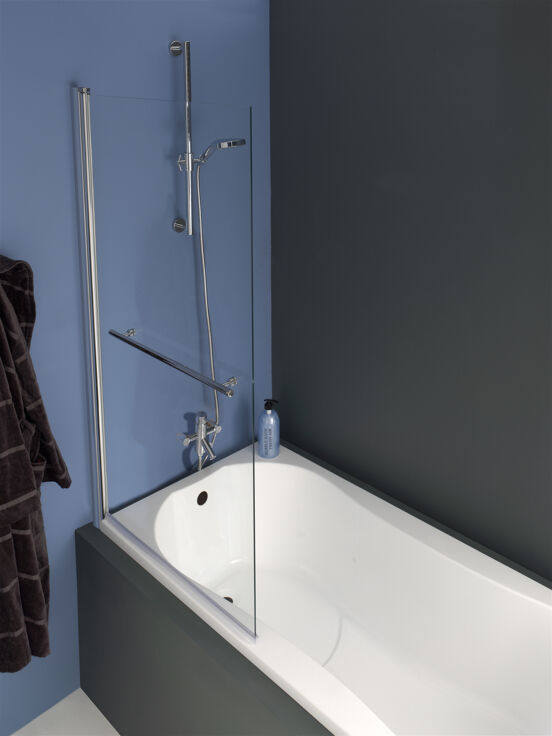 Luca Varess Cyrus + pare-baignoire simple 85 cm verre transparent profil chrome 