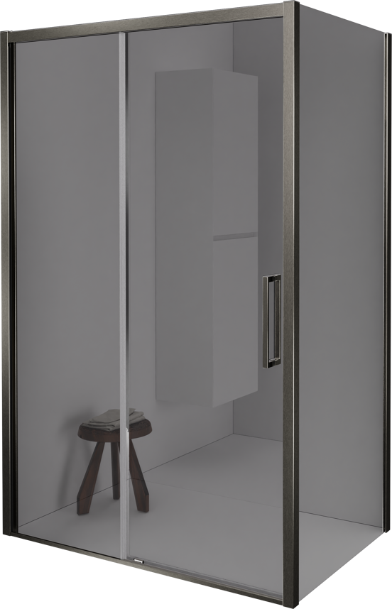 Balmani Senses Design douchehoek met linkse schuifdeur en vaste zijwand, 140 x 100 cm, Reflex spiegelglas, Brushed GunMetal profielen