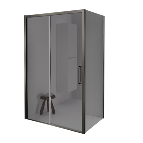 Balmani Senses Design douchehoek met linkse schuifdeur en vaste zijwand, 140 x 100 cm, Reflex spiegelglas, Brushed GunMetal profielen