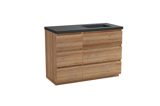 Balmani Lucida staand badkamermeubel 120 x 55 cm teak met Napoli asymmetrisch rechtse wastafel in graniet zwart