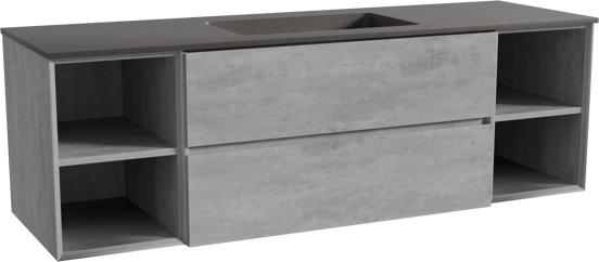 Storke Edge zwevend badmeubel 165 x 52 cm beton donkergrijs met Scuro enkele wastafel in kwarts mat zwart