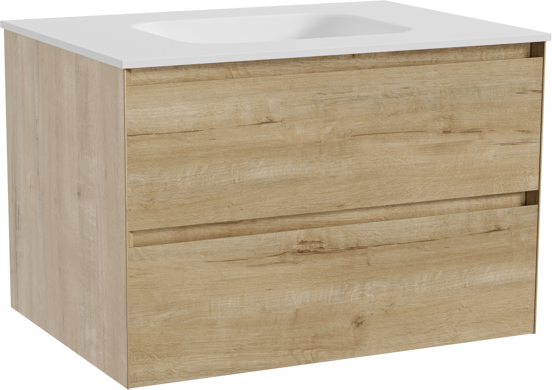 Balmani Mitra meuble salle de bains suspendu 75 x 55 cm chêne brut avec Tablo Arcato plan simple en solid surface blanc mat
