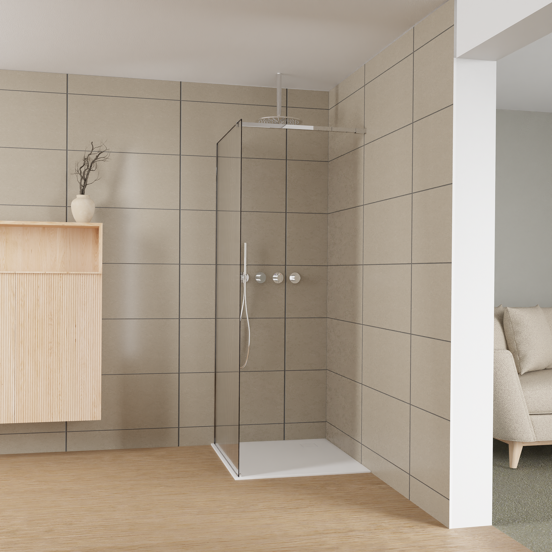 Balmani Modular douche à l'italienne: 90 x 200 cm, Ribs, avec coating, Profil Chrome brillant