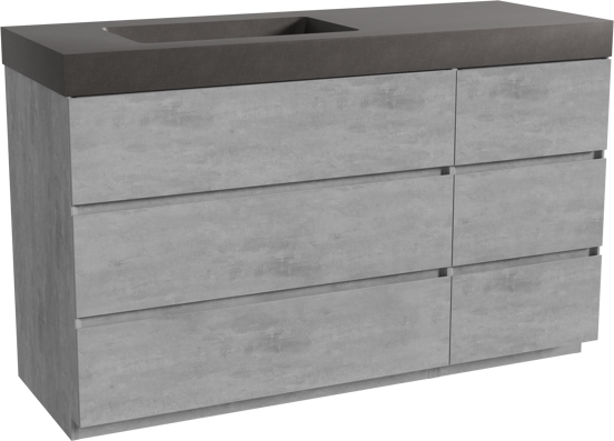 Storke Edge meuble salle de bains à poser 140 x 52 cm béton gris foncé avec Scuro High vasque asymétrique gauche en quartz noir mat