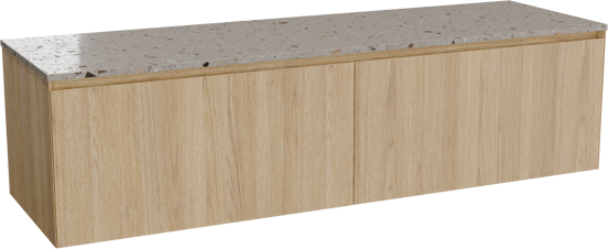 Balmani Idra meuble salle de bains suspendu 180 x 55 cm chêne naturel avec Stretto tablette simple ou double en terrazzo greige terrazzo