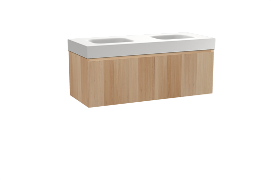 Balmani Idra meuble salle de bains suspendu 135 x 55 cm chêne naturel avec Arcato double vasque en solid surface blanc mat
