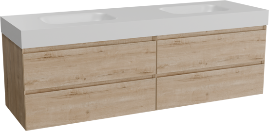 Balmani Mitra meuble salle de bains suspendu 180 x 55 cm chêne brut avec Arcato double vasque en solid surface blanc mat