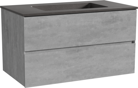Storke Edge meuble salle de bains suspendu 95 x 52 cm béton gris foncé avec Scuro plan simple en quartz noir mat