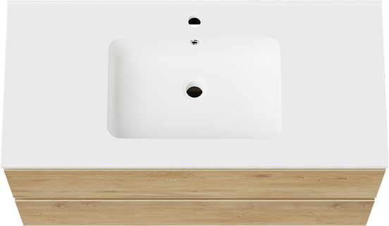 Linie Lado meuble salle de bains suspendu 100 x 46 cm chêne naturel avec Vano plan simple en marbre composite blanc mat