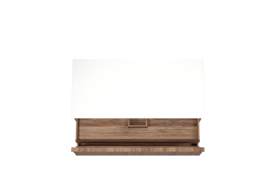 Balmani Forma hängendes Möbelstück Set: 120 x 55 cm, Amerikanischer Nussbaum, mit Stretto Einzel- oder Doppel Waschtischplatte, Solid Surface, Weiß matt, Vertikale asymmetrische Runde Rippe