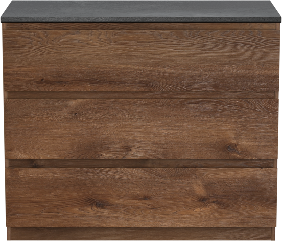 Linie Lado freistehendes Möbelstück Set: 100 x 46 cm, Braune Eiche, mit Lado Einzel- oder Doppel Waschtischplatte, Melamin Schiefergrau