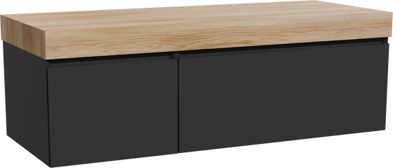 Storke Edge hängendes Möbelstück Set: 130 x 52 cm, Schwarz matt, mit Kada Einzel- oder Doppel Waschtischplatte, Hochdrucklaminat (HPL) Rustikales Teak