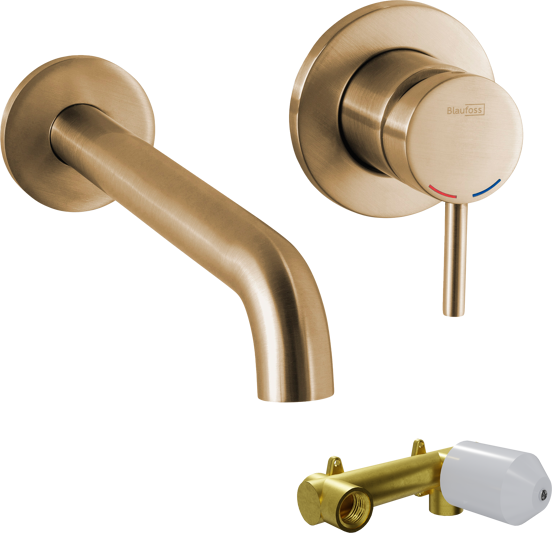 Blaufoss Round inbouw wastafelkraan Brushed Gold incl. inbouwelement