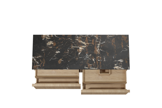 Balmani Forma hängendes Möbelstück Set: 150 x 55 cm, Naturbelassene Eiche, mit Stretto Einzel- oder Doppel Waschtischplatte, Marmor, Portoro Gold, Vertikale symmetrische gerade Rippe