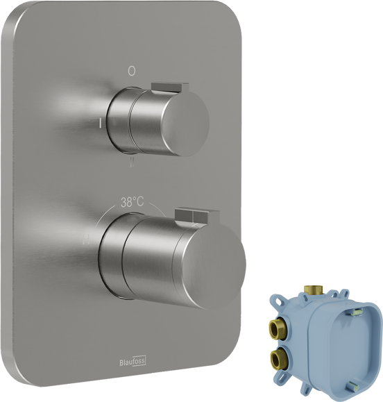 Blaufoss Smartbox Softline Thermostat-Duscharmatur: Unterputz, für 2 Verbraucher, Brushed CoolMetal, Einbauelement inklusive