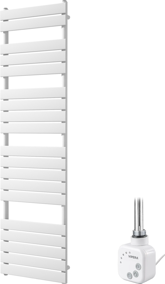 Vipera Vulcan enkele handdoekradiator 60 x 180 cm elektrische verwarming mat wit zijaansluiting 1000W, weerstand inbegrepen