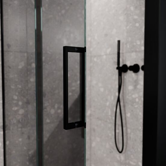 Balmani Senses Design douchehoek met linkse schuifdeur en vaste zijwand, 120 x 100 cm, Reflex spiegelglas, Mat zwart profielen, met coating