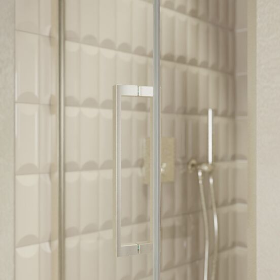 Balmani Senses Design Dusche Drehtür, Links, 90 cm x 210 cm, Klarglas, Profil Brushed CoolMetal, inklusive Coating