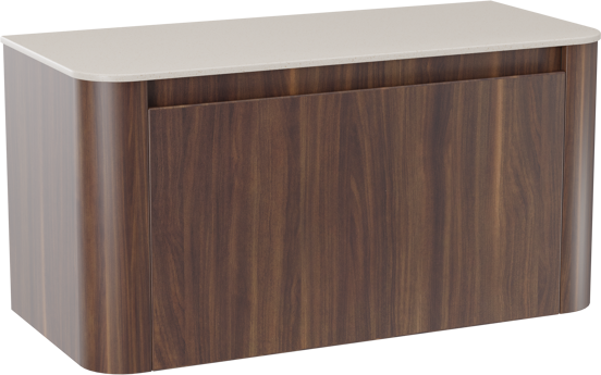 Storke Soft hängendes Möbelstück Set: 100 x 46 cm, Nussbaum, mit Tavola Soft Einzelwaschtischplatte Solid Surface Beige Granit