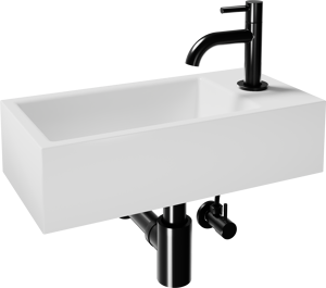 Luca Varess Cubic midi Lave-mains blanc brillant Porcelaine droite 40,5 x 20 cm avec robinet noir brillant et fournitures