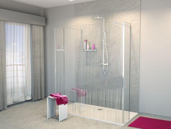 Balmani Modular douche à l'italienne avec paroi autoportante et panneau fixe 160 x 200 cm verre mikado profil chrome brillant