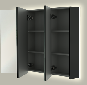 Linie Montro spiegelkast 100 x 75 cm mat zwart met spiegelverlichting