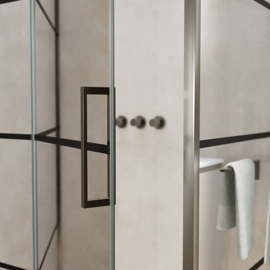 Balmani Senses Design douchehoek met linkse draaideur en vaste zijwand, 140 x 90 cm, Lined, Brushed GunMetal profielen