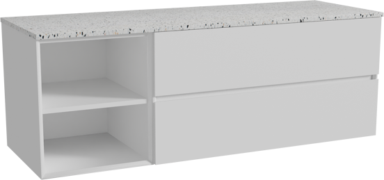 Storke Edge meuble salle de bains suspendu 150 x 52 cm blanc mat avec Tavola tablette simple ou double en blanc/noir mat terrazzo