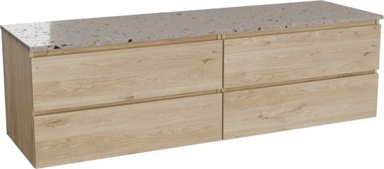 Balmani Lucida zwevend badkamermeubel 180 x 55 cm ruwe eik met Stretto enkel of dubbel tablet in terrazzo greige terrazzo