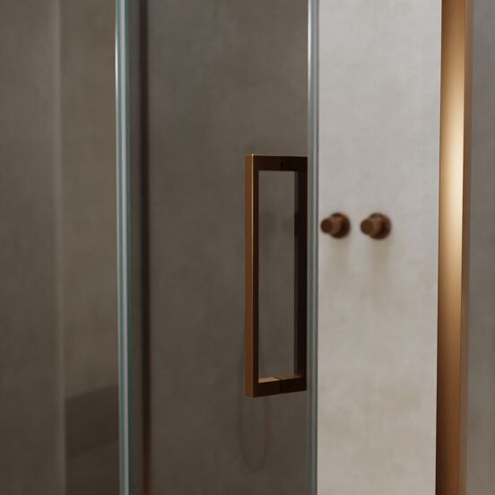 Balmani Senses Design douchehoek met linkse draaideur en vaste zijwand, 120 x 100 cm, Reflex spiegelglas, Brushed Rosegold profielen, met coating