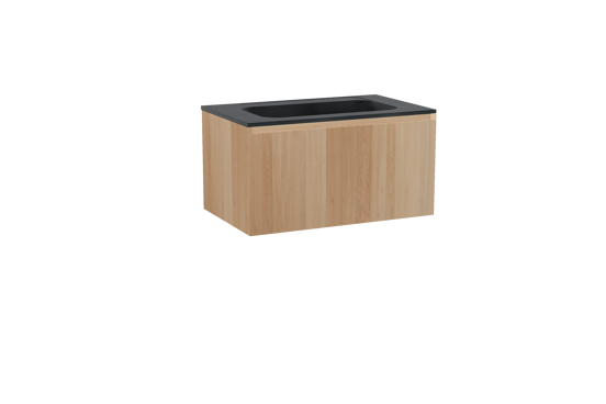 Balmani Idra meuble salle de bains suspendu 90 x 55 cm chêne naturel avec Tablo Strada plan simple en marbre composite noir mat