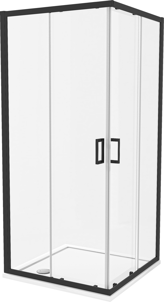 Luca Varess Vidor paroi d'angle avec entrée d'angle avec 2 portes coulissantes 90 x 90 cm verre transparent profil noir mat
