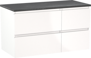 Linie Lado zwevend badkamermeubel 100 x 46 cm glanzend wit met Lado enkel of dubbel tablet in melamine leisteen grijs