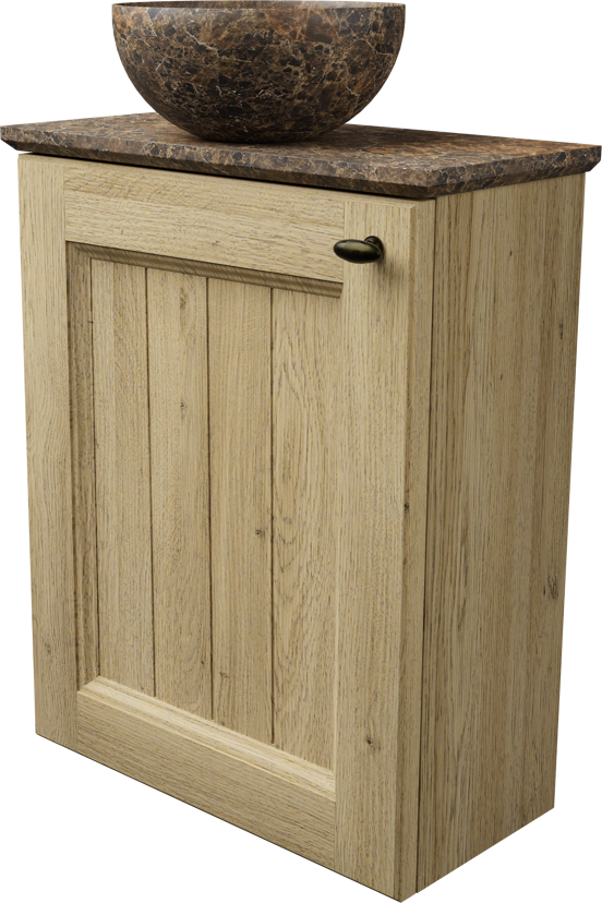 Balmani Lemon zwevend toiletmeubel 42 x 21 cm verweerde eik met Facetta tablet en Bari XS waskom in Dark Emperador marmer
