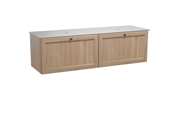 Balmani Lemon meuble salle de bains suspendu 180 x 55 cm chêne vieilli avec Facetta tablette double en solid surface blanc mat