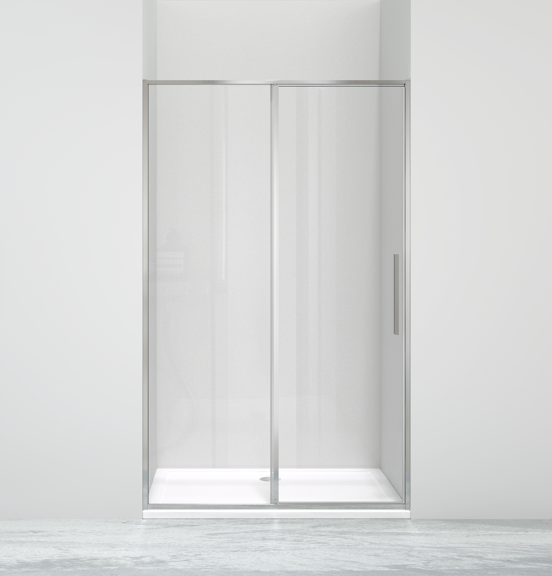 Luca Varess Morano porte pivotante 120 x 190 cm verre transparent profil chrome brillant
