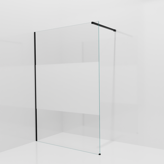 Balmani Modular douche à l'italienne: 140 x 200 cm, Verre transparent avec bande matte, avec coating, Profil Noir mat